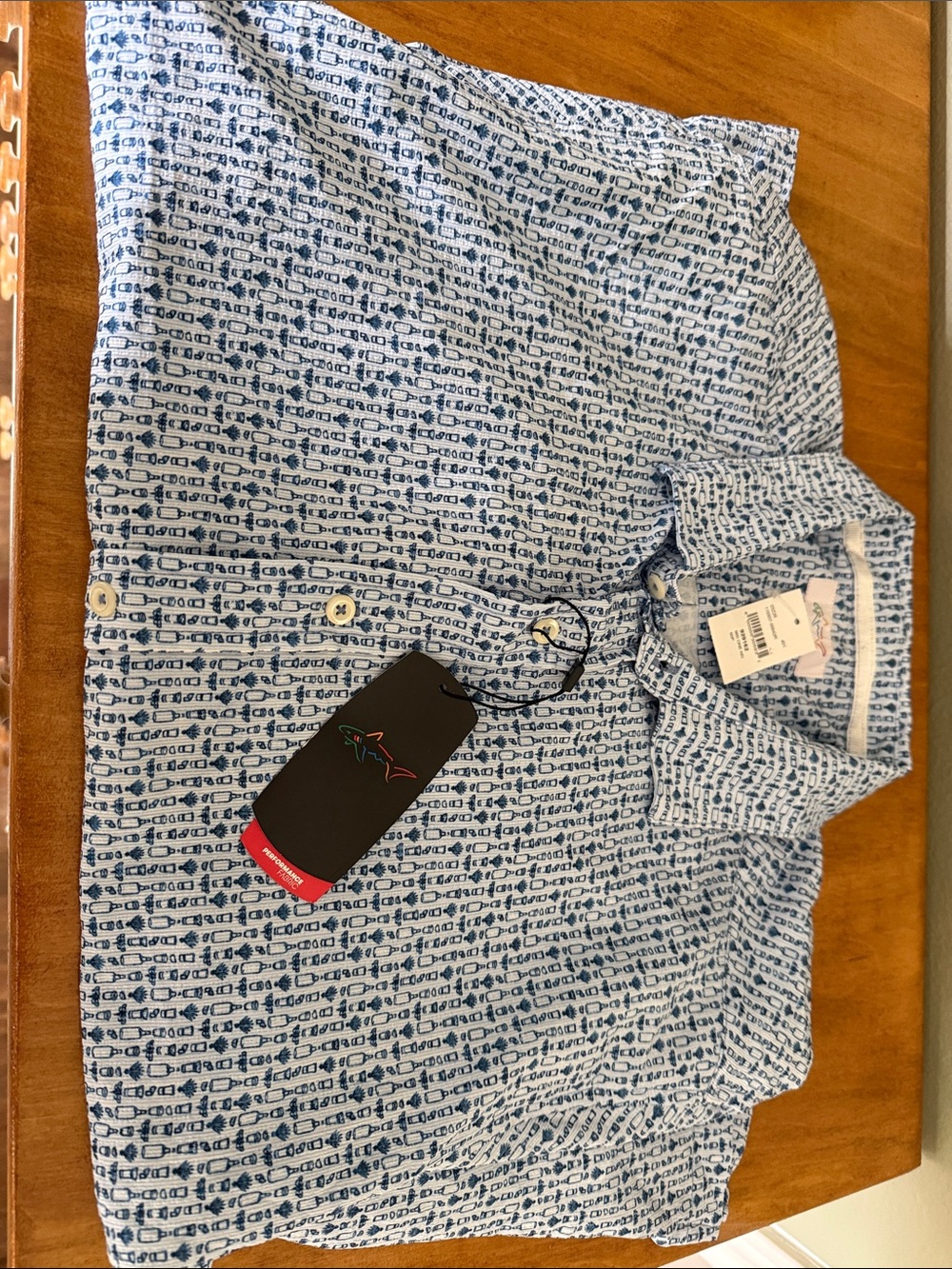 NEW Greg Norman Performance Cocktail Button Down Shirt Blue Short Sleeve Mens L